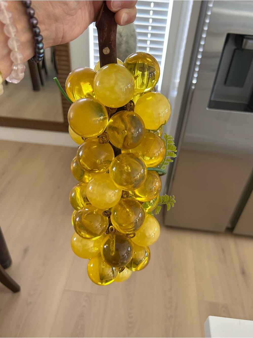 Vintage Lucite Decorative Yellow Grape Cluster W Driftwood 15”